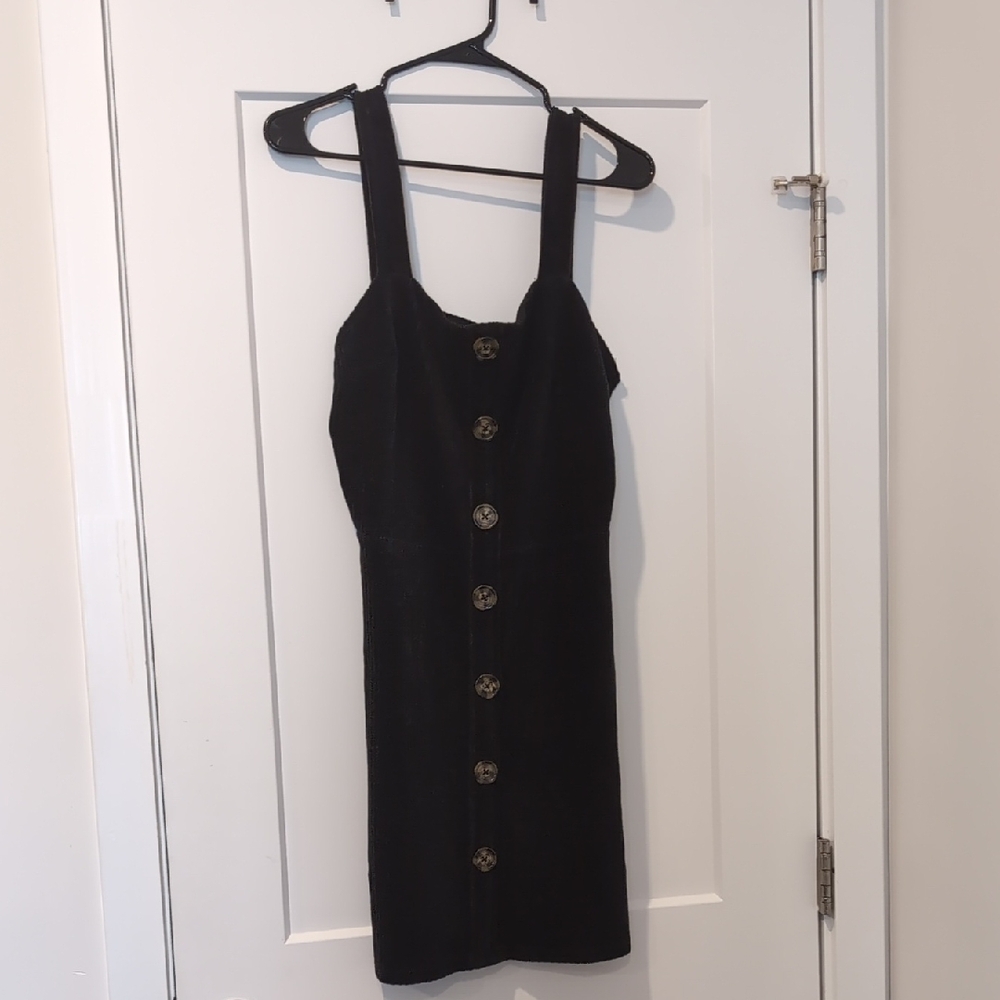 No Boundaries Black Mini Dress with Button Detail